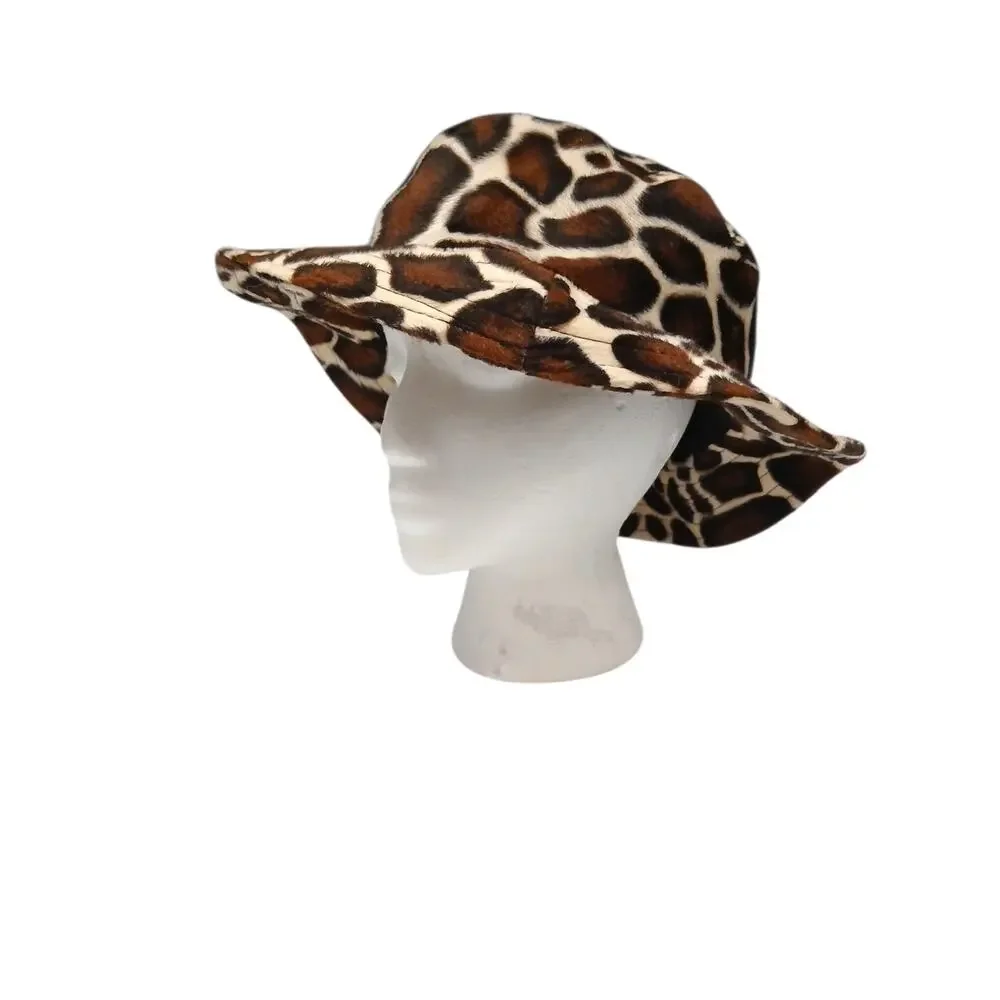 UO Gia Furry Leopard Bucket Hat Giraffe Brown Black Safari L One Size‎ Fits Most
